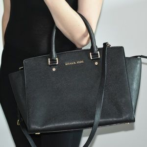 Michael Kors Selma Medium Saffiano Black Satchel